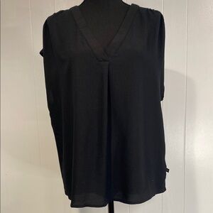 Banana Republic Blouse V-Neck Cap Sleeve Mixed Media Minimalist Black Size Large